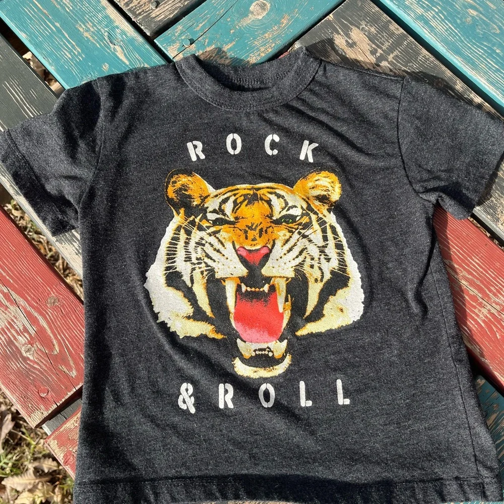 Chaser Kids Charcoal Tee with Yellow & Red Tiger Graphic